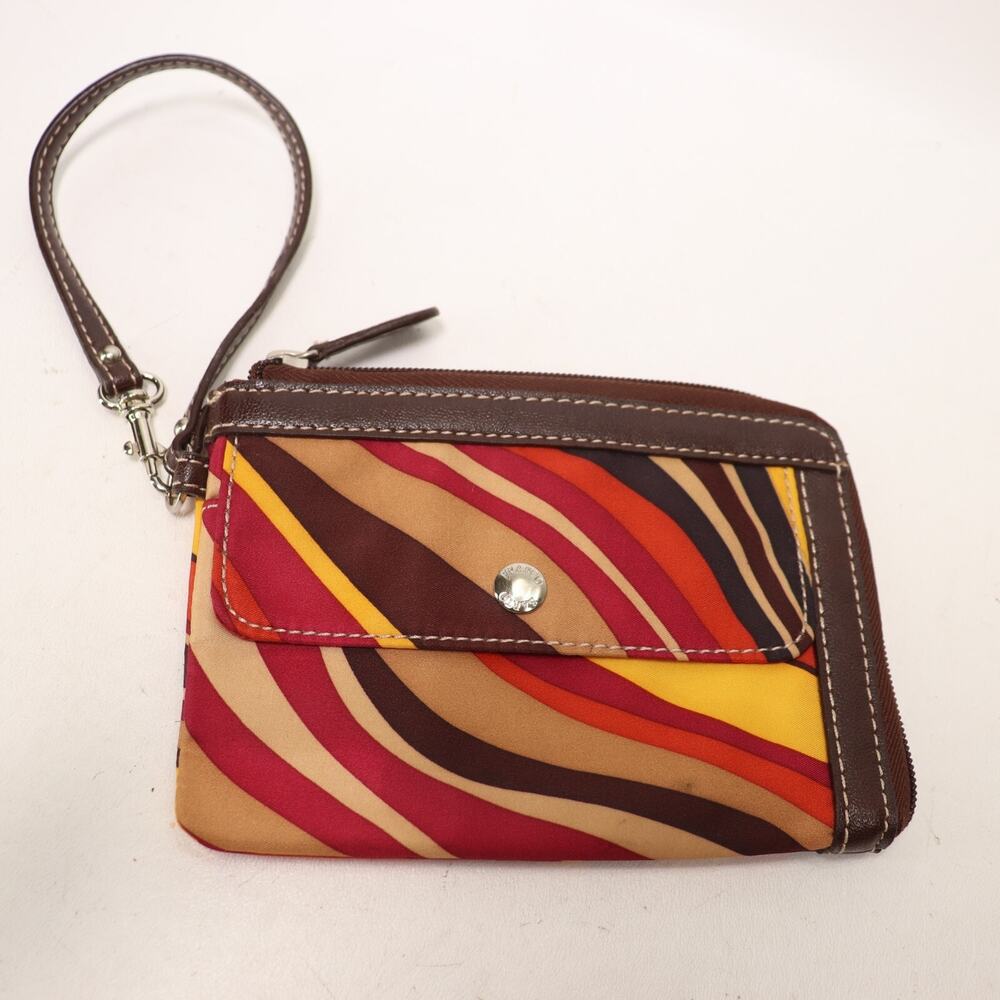 Franco Sarto Wristlet Handbag S Red Brown Yellow Wave Credit Card Wallet Clutch